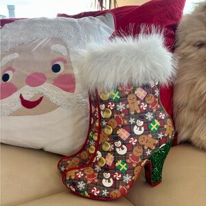 Irregular Choice Red and Green Gingerbread Heeled Boots